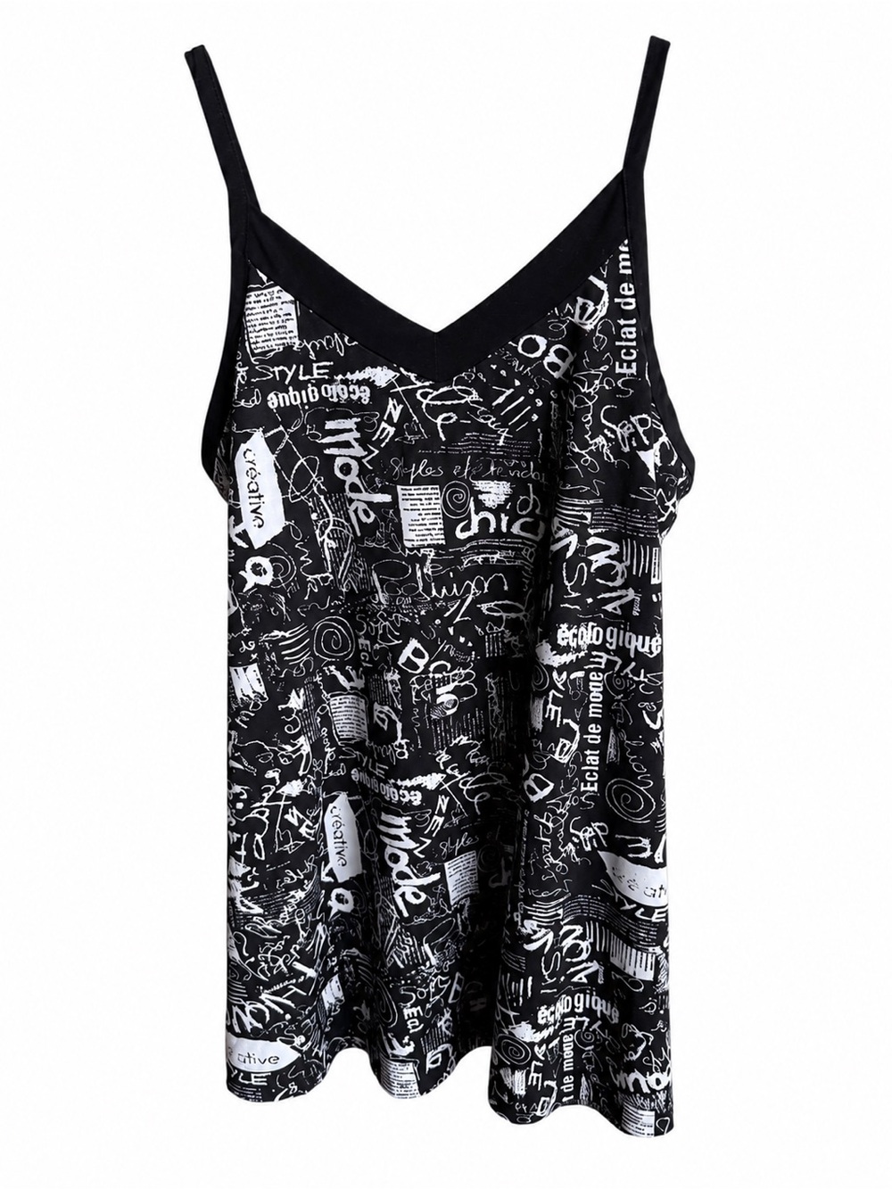 Vintage Newspaper & Graffiti Print Cami Mini Dress / Long Tank Size M